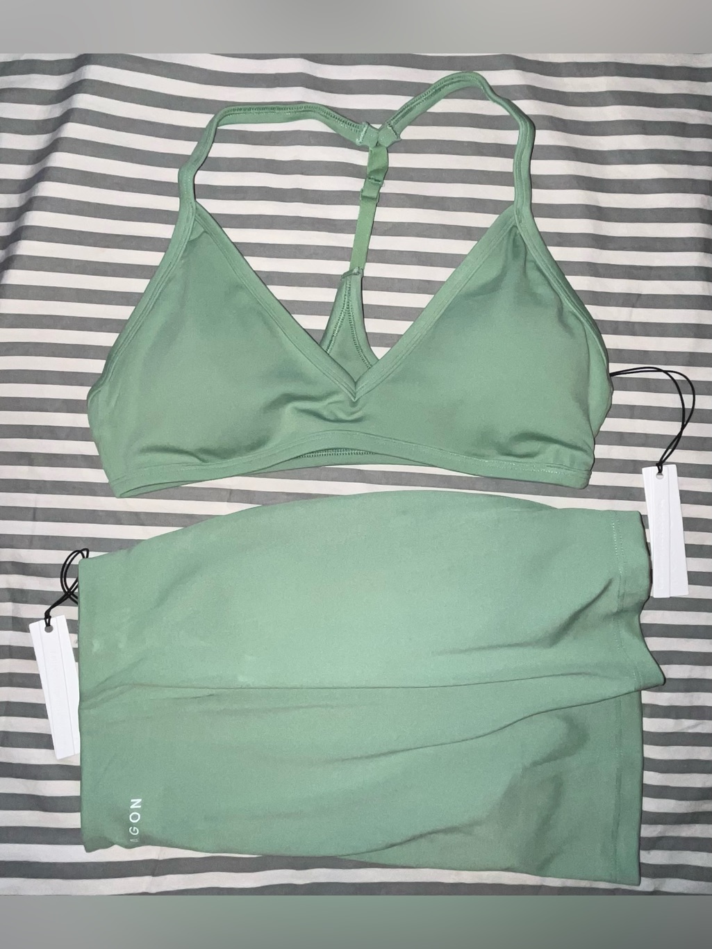 Paragon Fitwear Reluna Bare Sports Bra + Ace Mid-Rise Mini Skort In Matcha Sz M